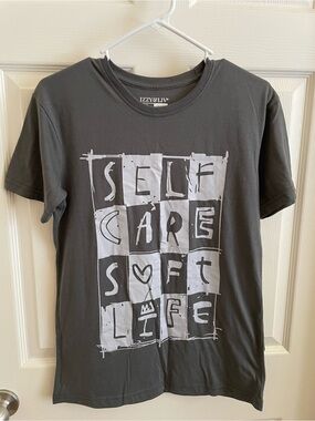 Izzy & Liv Women’s Short Sleeve 'Self Care' Graphic Tee - Charcoal
